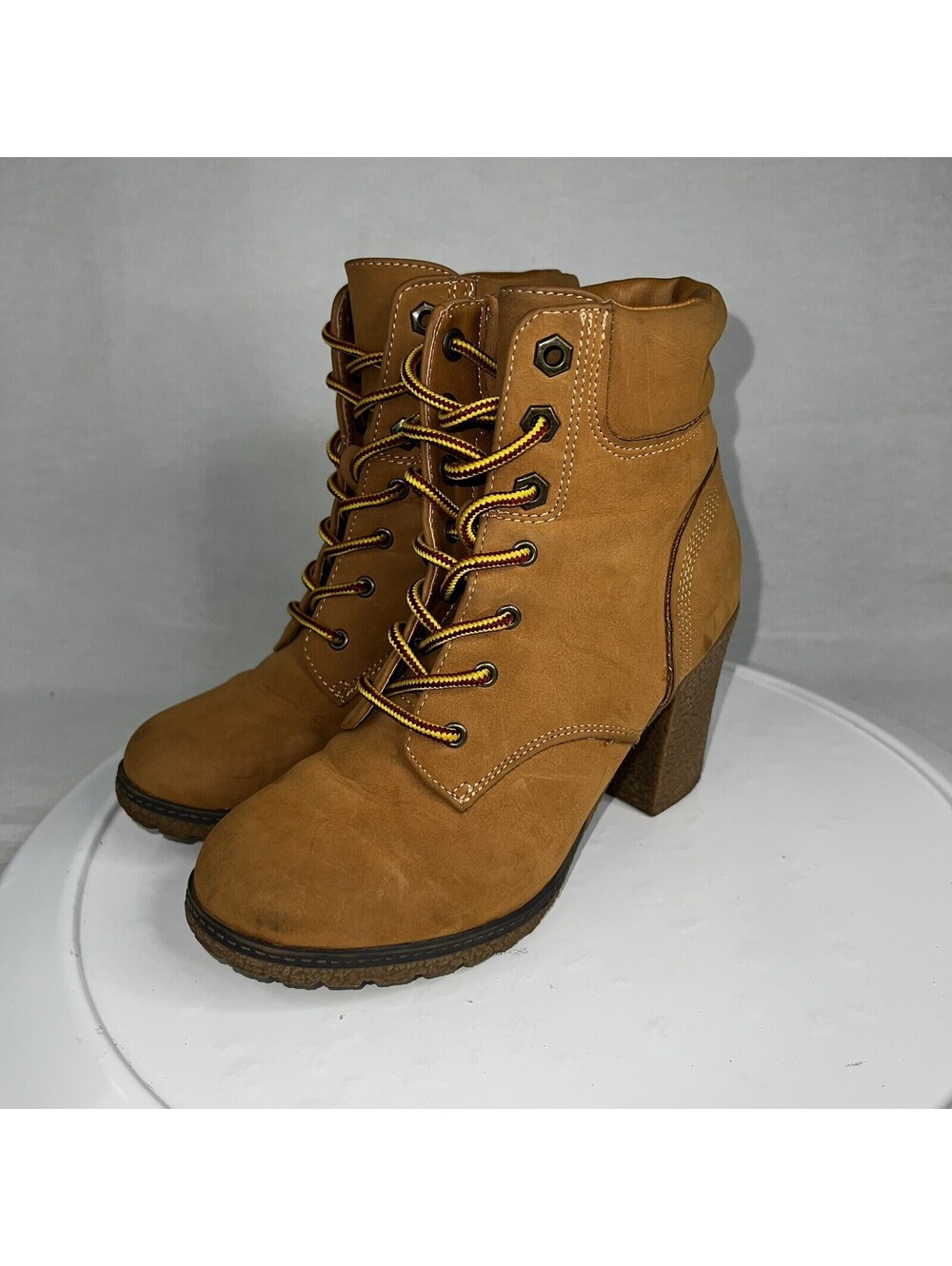 White Mt. Dartford Heeled Boots Sz 6 Women's Tan Lace Up Boots EUC - Picture 3 of 9